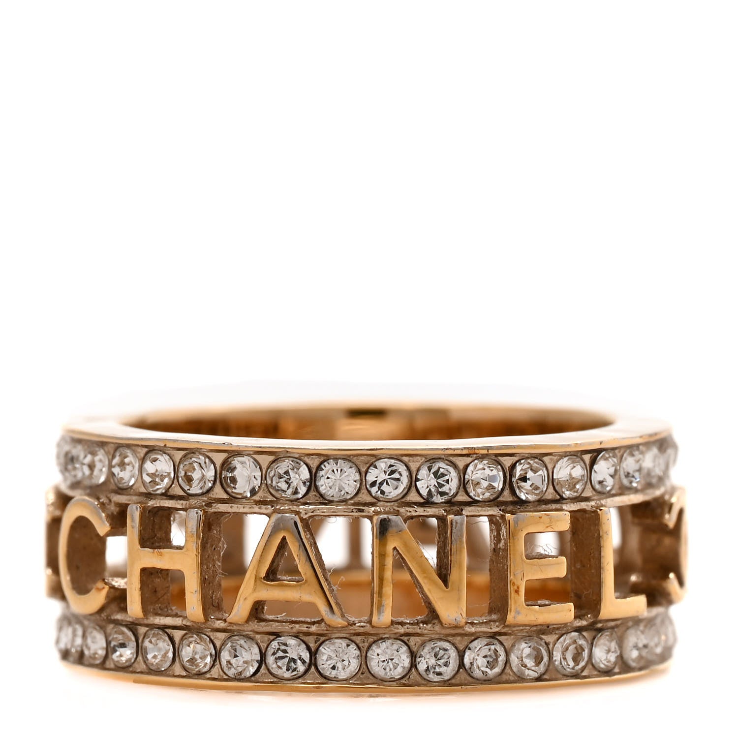 Chanel Metal Crystal Bow-tiful CC Logo Ring 54 6.75 Gold 3 of 5