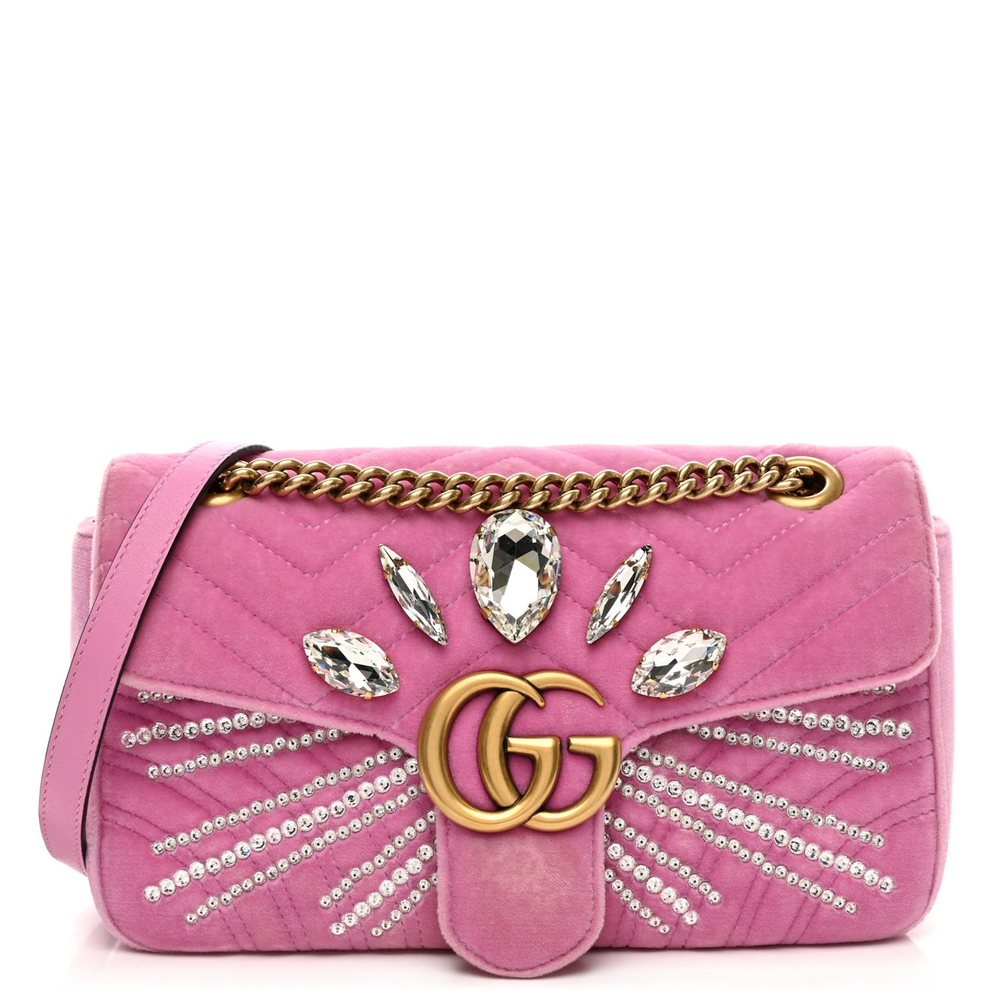 Velvet Matelasse Marquise Crystals Embroidered Small GG Marmont Shoulder Bag Malva