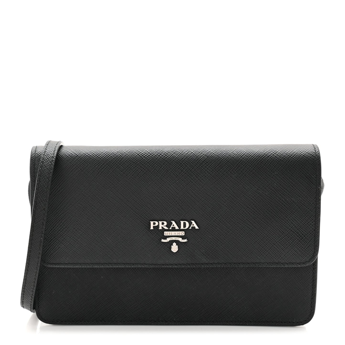 Saffiano Metal Flap Wallet With Strap Black