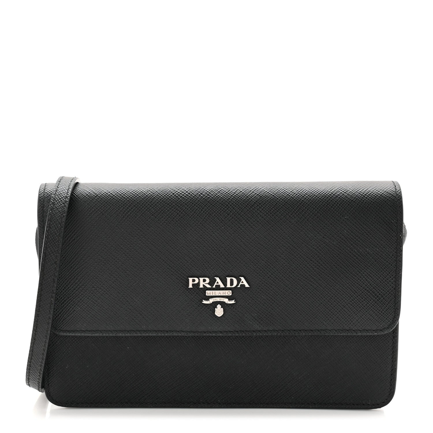 Prada Saffiano Metal Flap Wallet With Strap Black 6 of 17