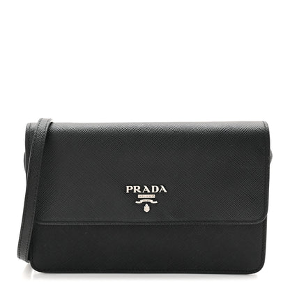 Prada Saffiano Metal Flap Wallet With Strap Black 6 of 17
