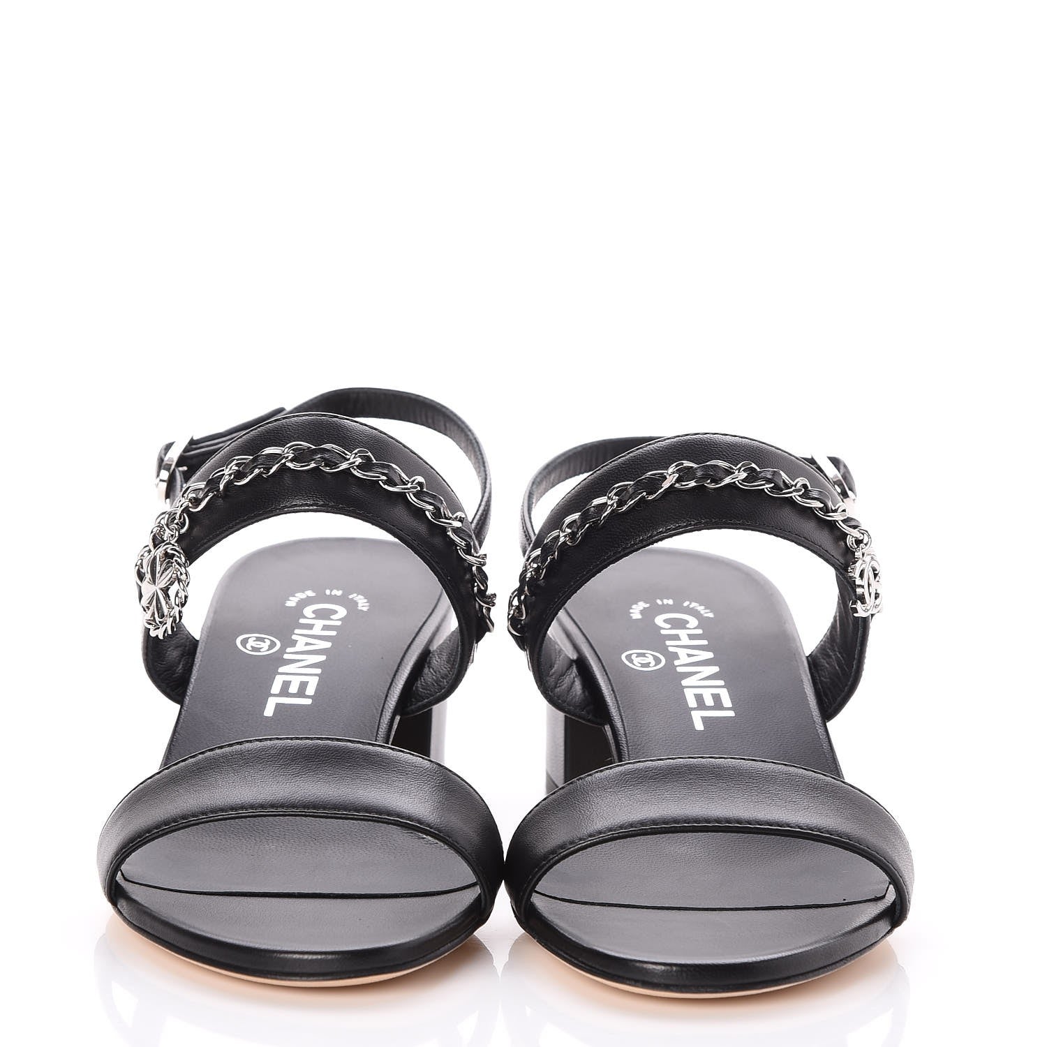 Chanel Lambskin Chain Sandals 36.5 Black 2 of 10