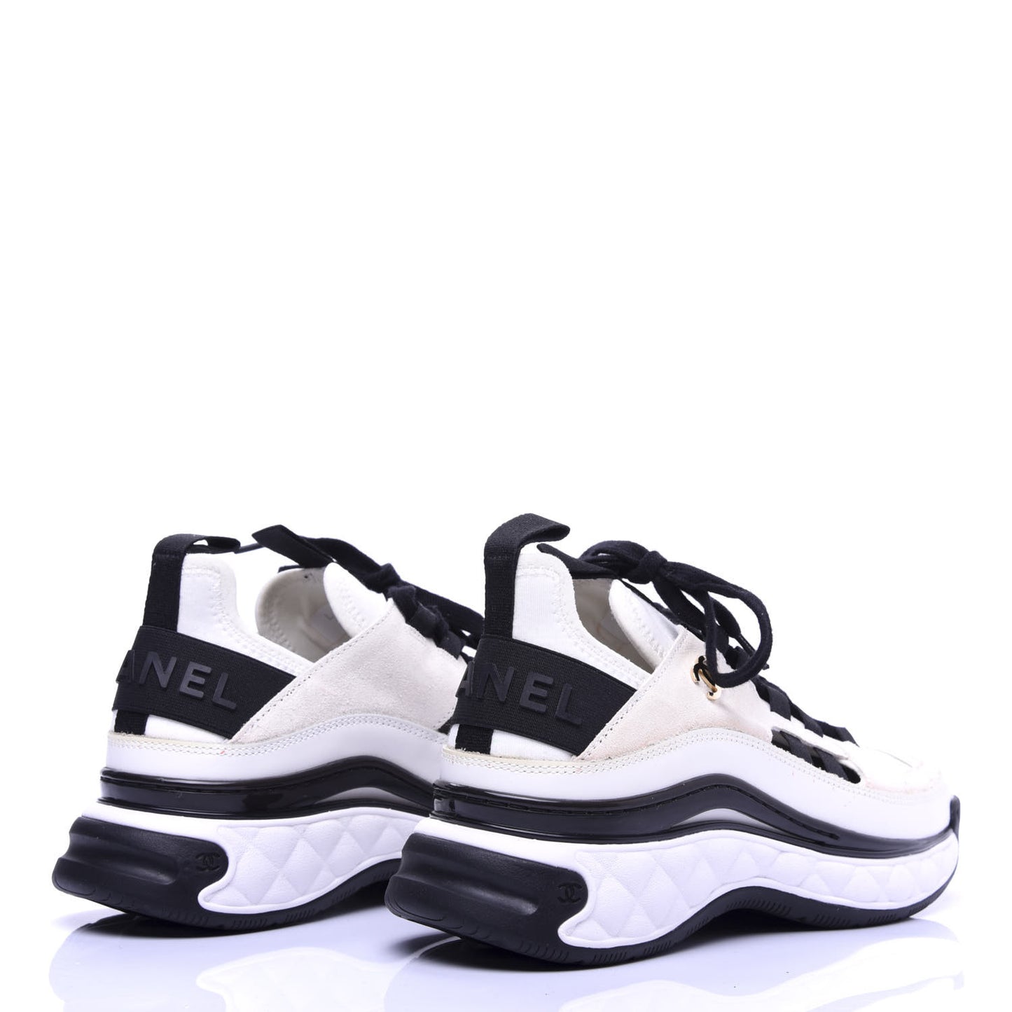 Calfskin Suede Nylon Grosgrain CC Sneakers 36 White Black