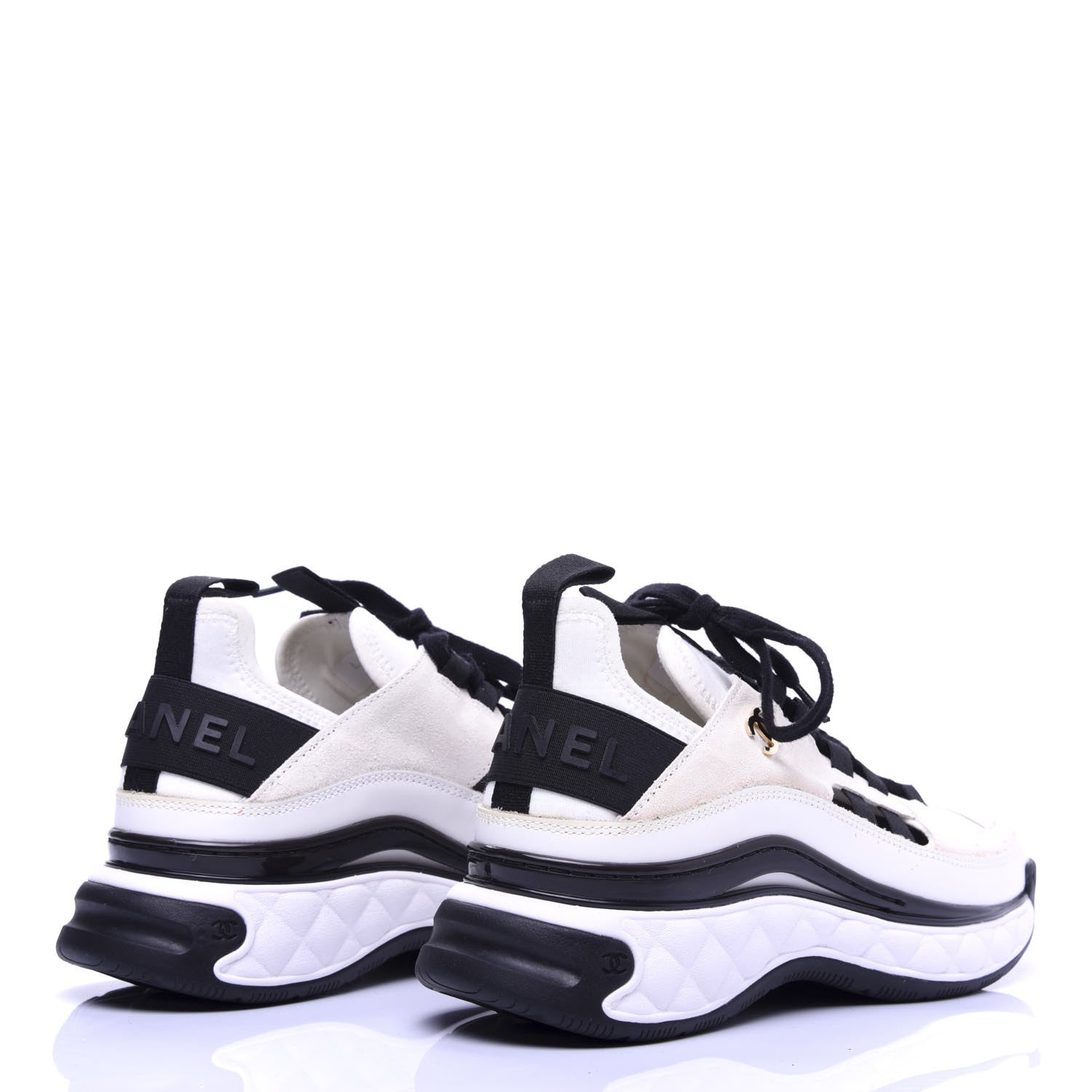 Chanel Calfskin Suede Nylon Grosgrain CC Sneakers 36 White Black 4 of 13