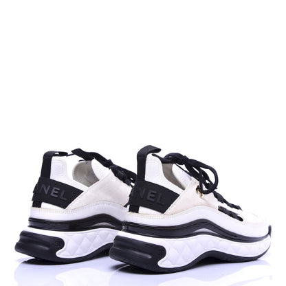Chanel Calfskin Suede Nylon Grosgrain CC Sneakers 36 White Black 4 of 13