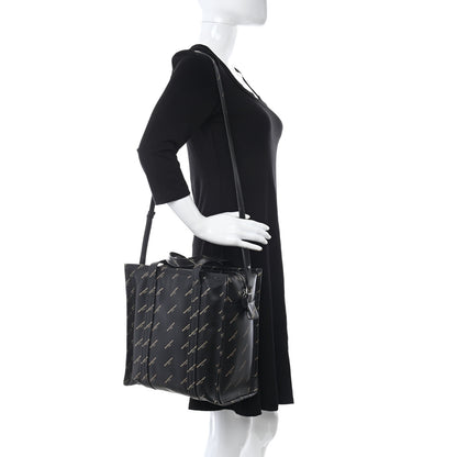 Balenciaga Calfskin Allover Logo Small Bazar Shopper Tote Black Gold 2 of 10