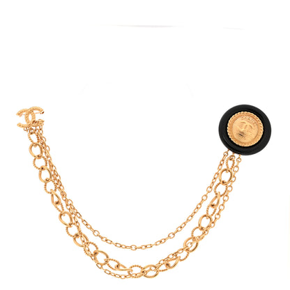 Chanel CC Medallion Multi Strand Long Chain Brooch Gold Black 1 of 4