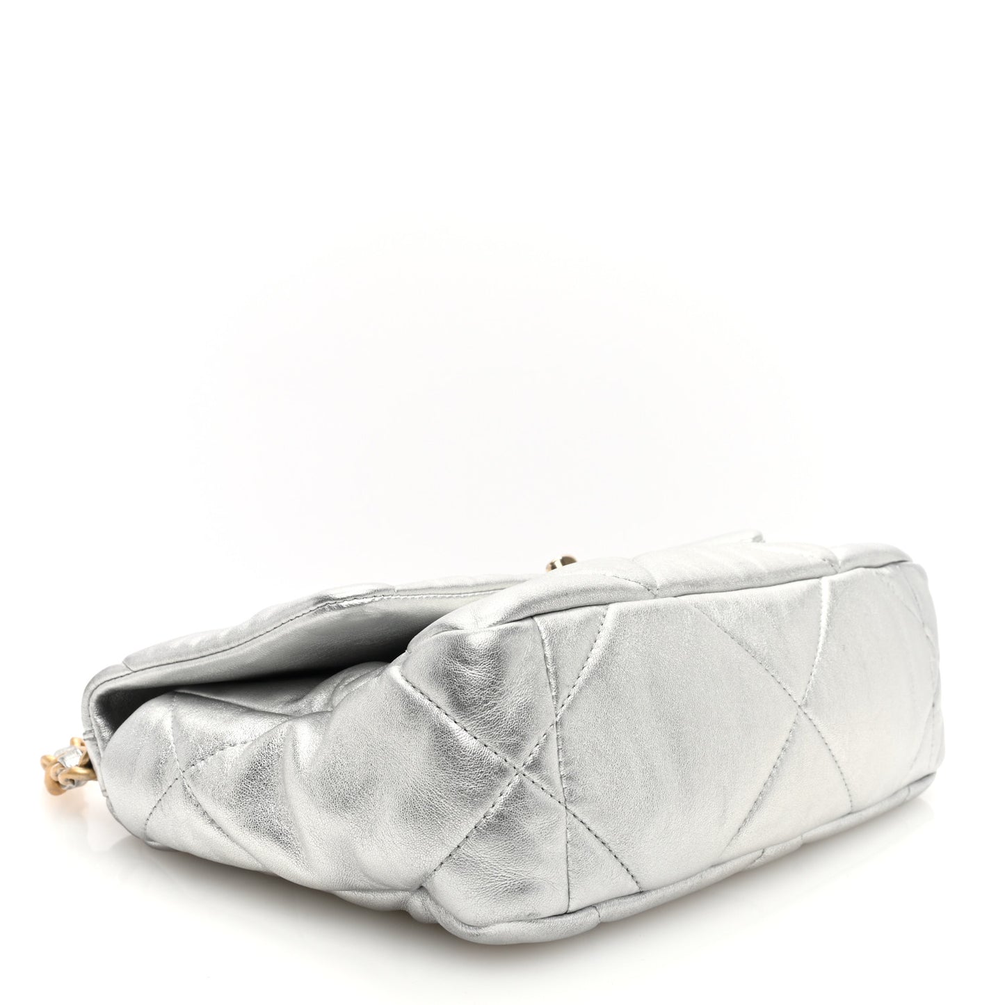Metallic Lambskin Quilted Medium Chanel 19 Flap Silver