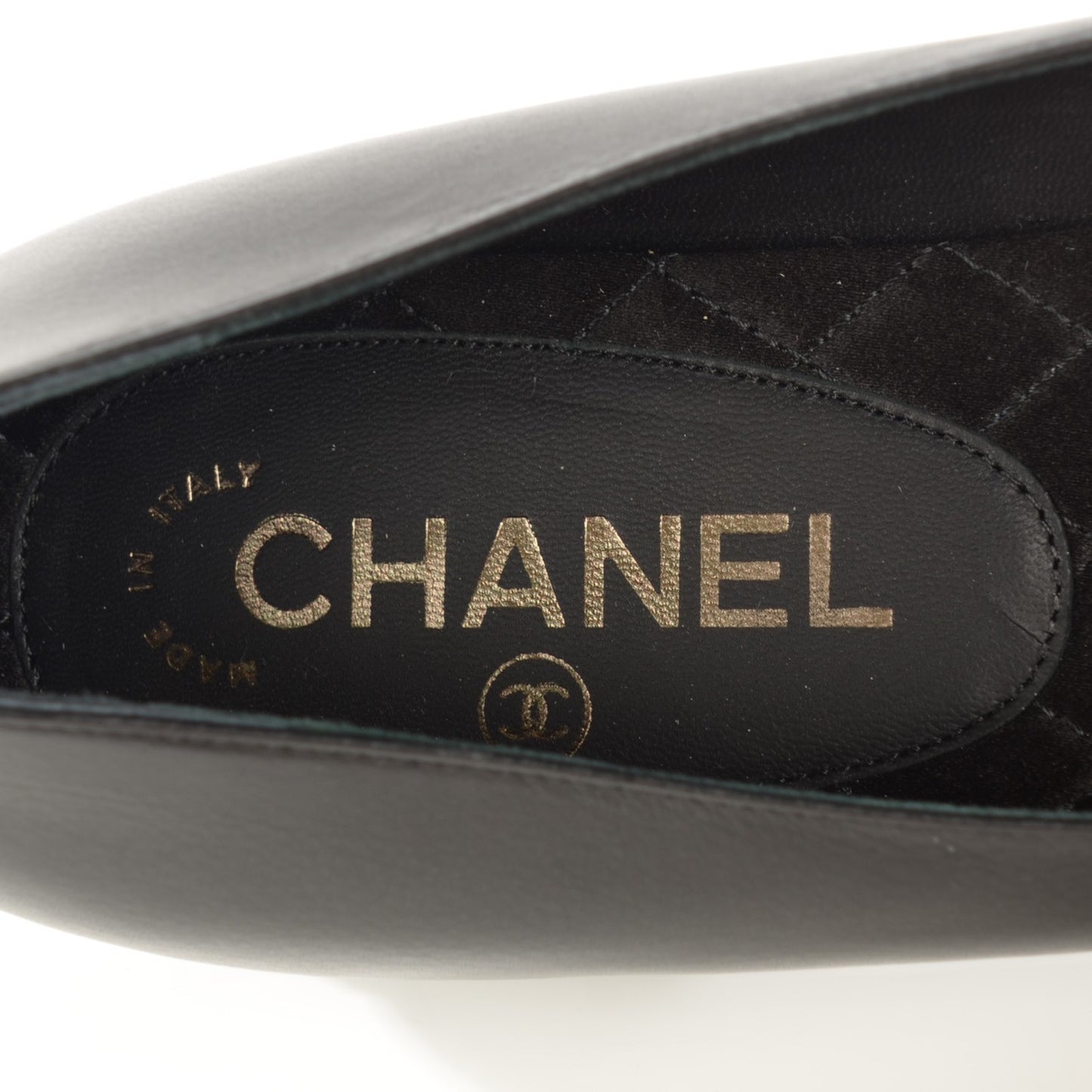Patent Lambskin Crystal CC Cap Toe Ballerina Flats 38 Black