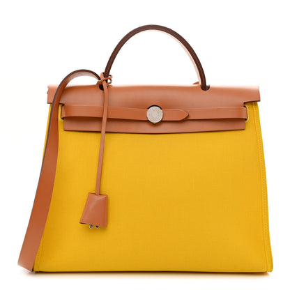 Hermes Vache Hunter Toile Officier Herbag Zip PM 31 PM Natural Jaune De Naples 5 of 29