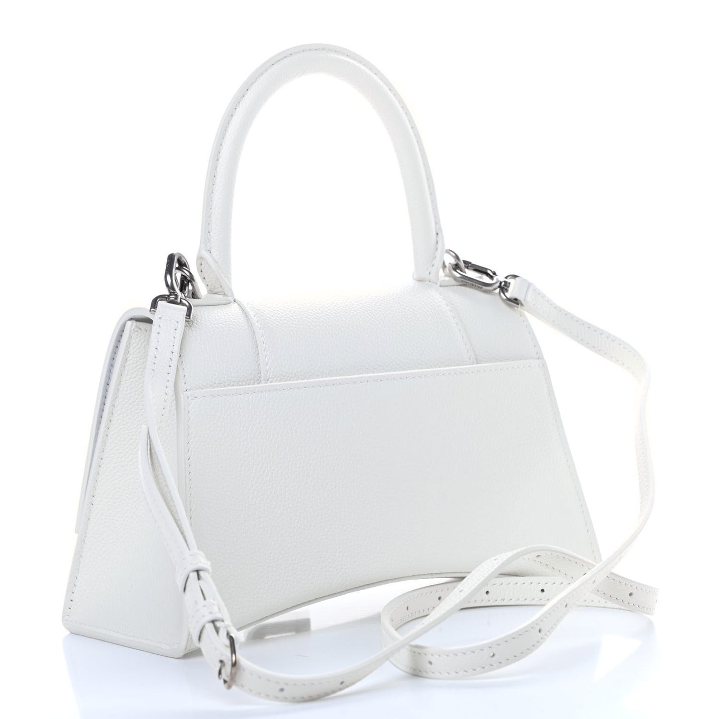 Grained Calfskin Small Hourglass Top Handle Bag White