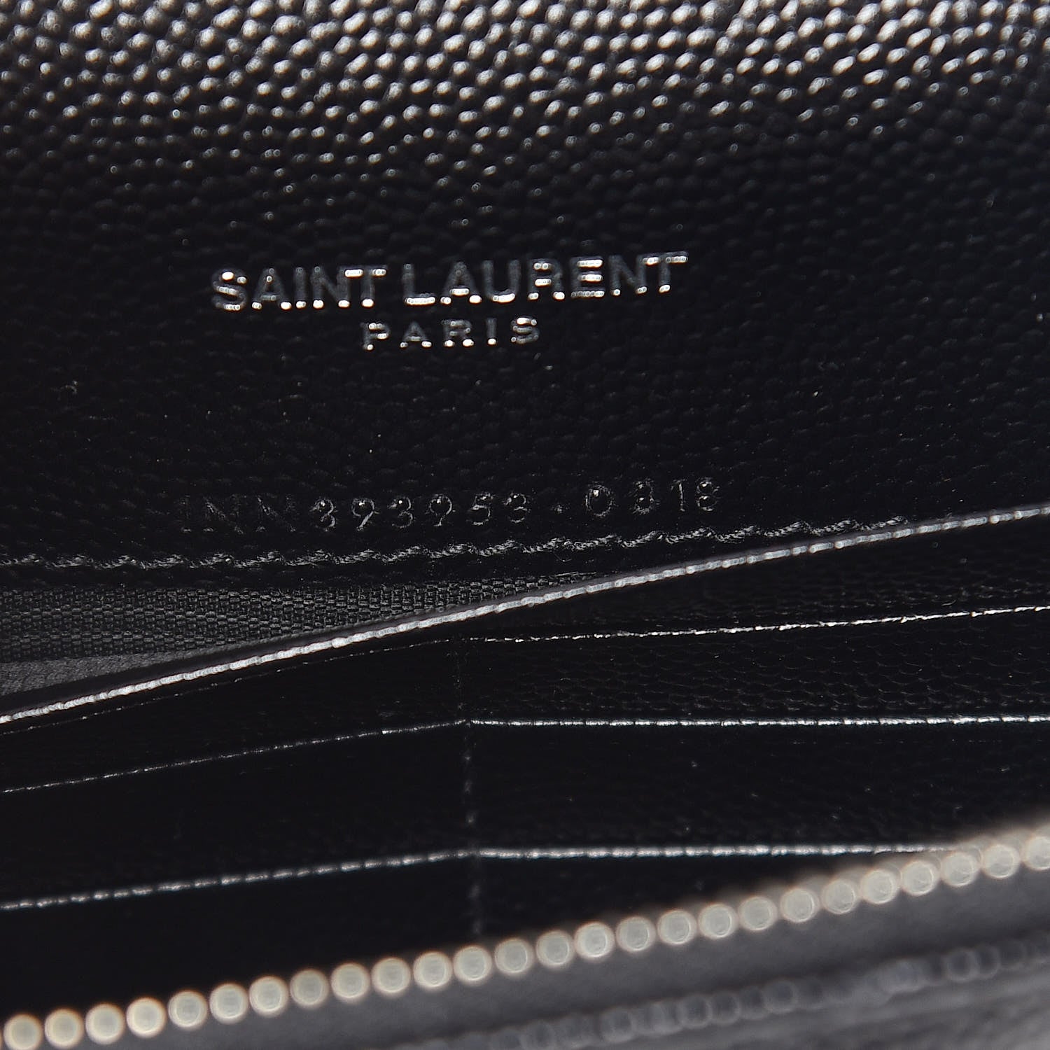 Saint Laurent Grain De Poudre Matelasse Chevron Monogram Envelope Chain Wallet Black 9 of 10