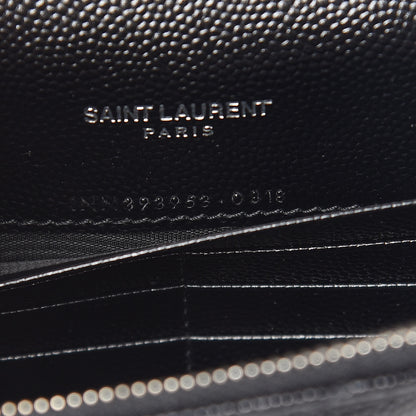 Saint Laurent Grain De Poudre Matelasse Chevron Monogram Envelope Chain Wallet Black 9 of 10