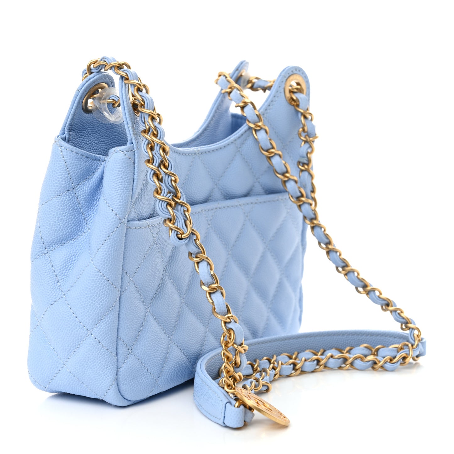Caviar Quilted Small Wavy CC Hobo Light Blue