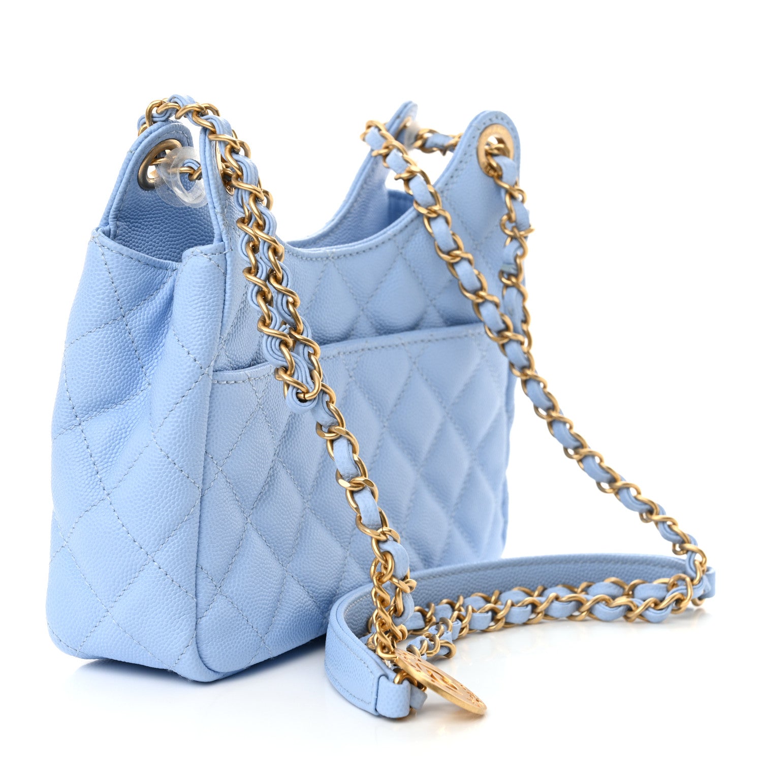 Chanel Caviar Quilted Small Wavy CC Hobo Light Blue 3 of 11