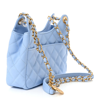 Chanel Caviar Quilted Small Wavy CC Hobo Light Blue 3 of 11