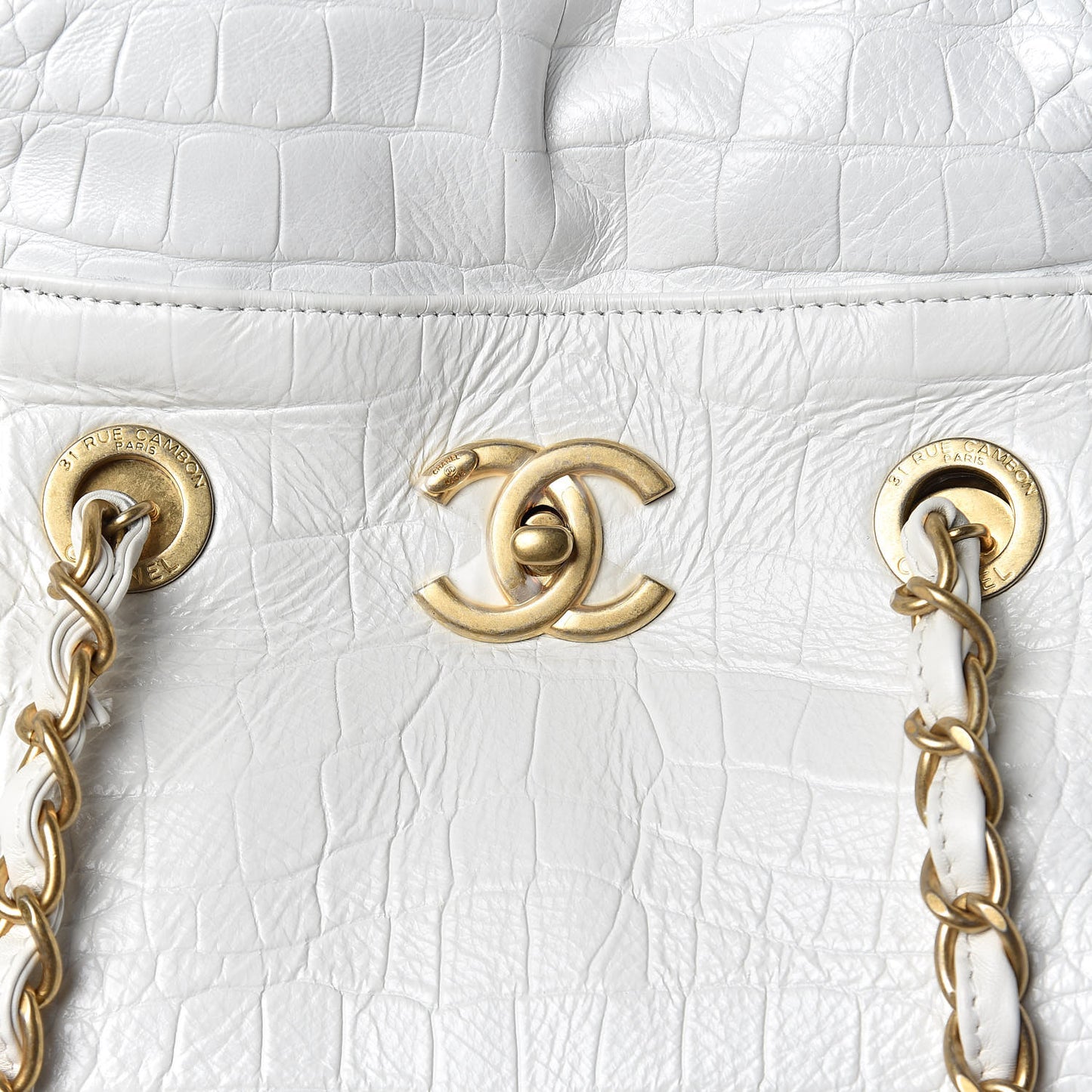 Calfskin Crocodile Embossed Large Cocodile Shopping Tote White