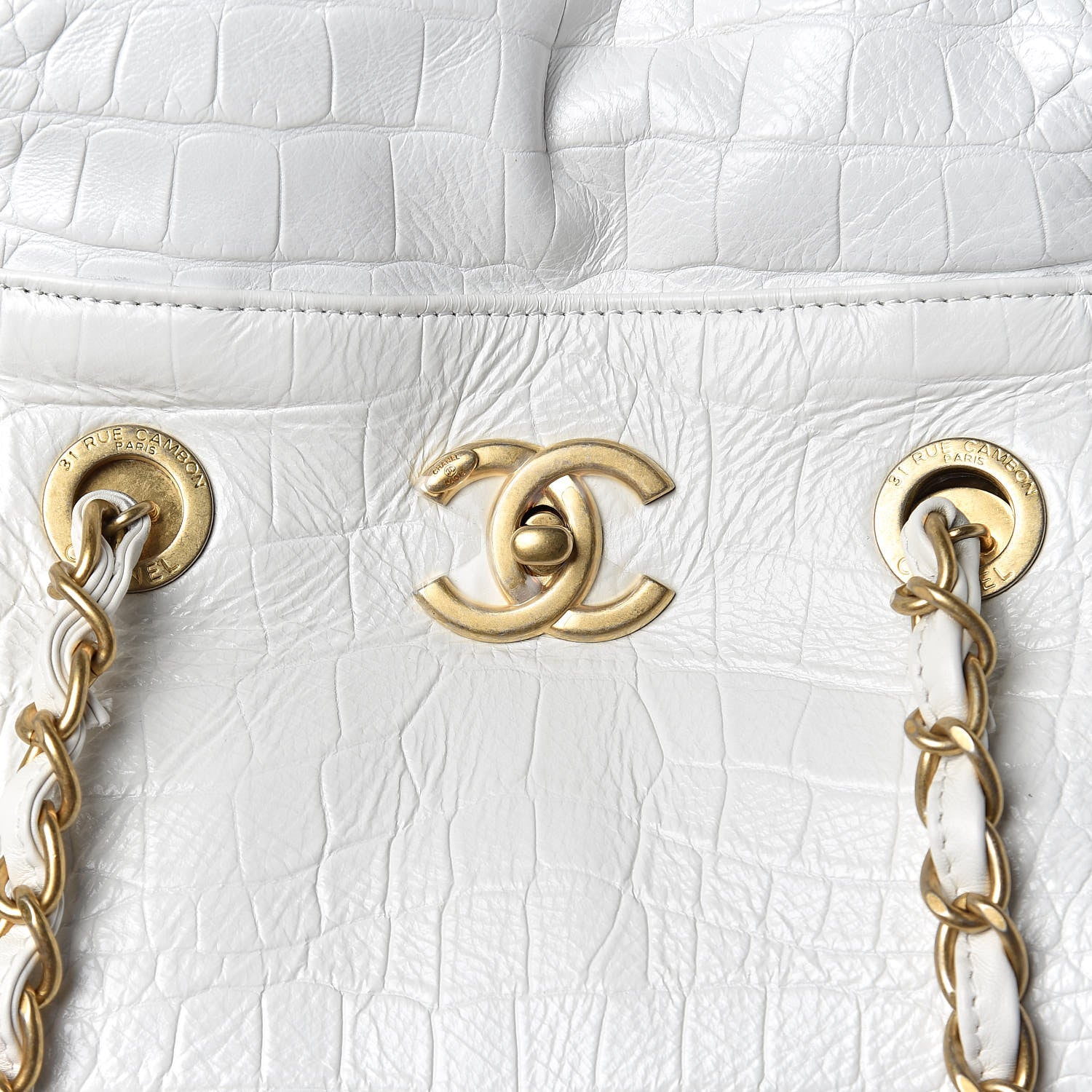 Chanel Calfskin Crocodile Embossed Large Cocodile Shopping Tote White 11 of 11