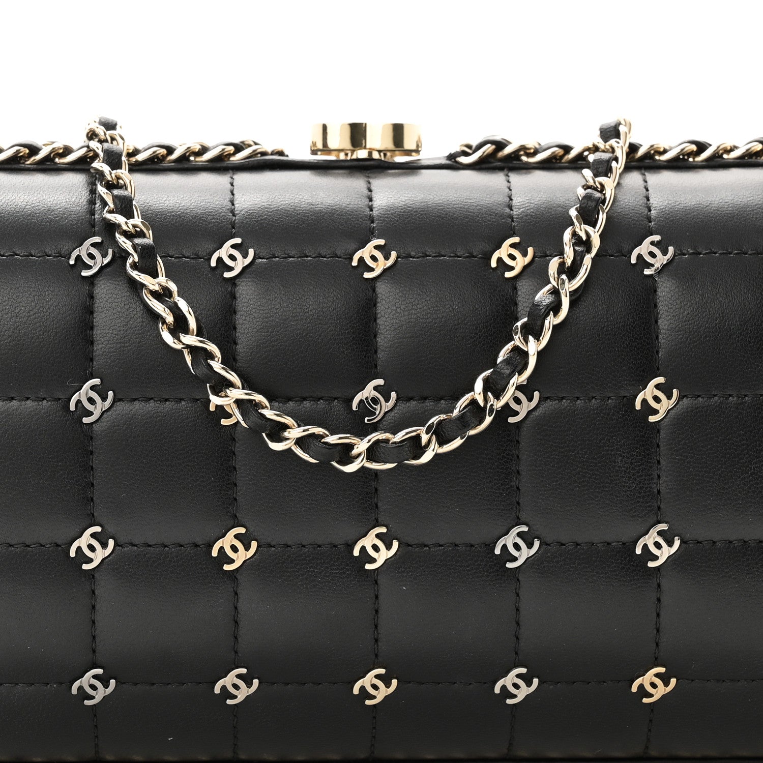 Chanel Lambskin Quilted CC Studded Chain Around Clutch Black 8 of 10
