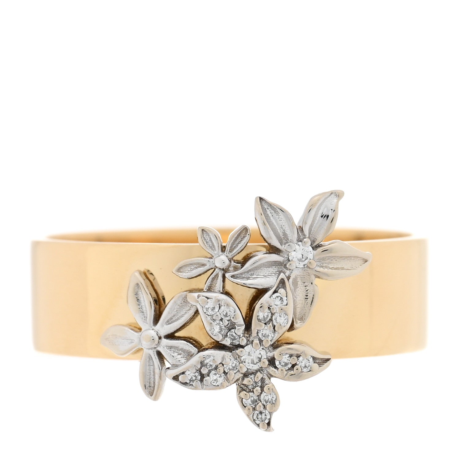 Foundrae 18K Yellow White Gold Diamond Blossom ID Band Ring 57 8 1 of 4