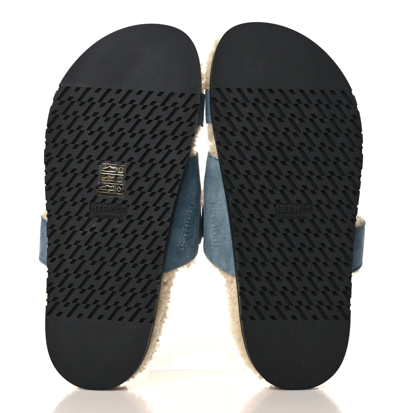Suede Goatskin Woolskin Womens Chypre Sandals 38.5 Bleu Pinede Ecru