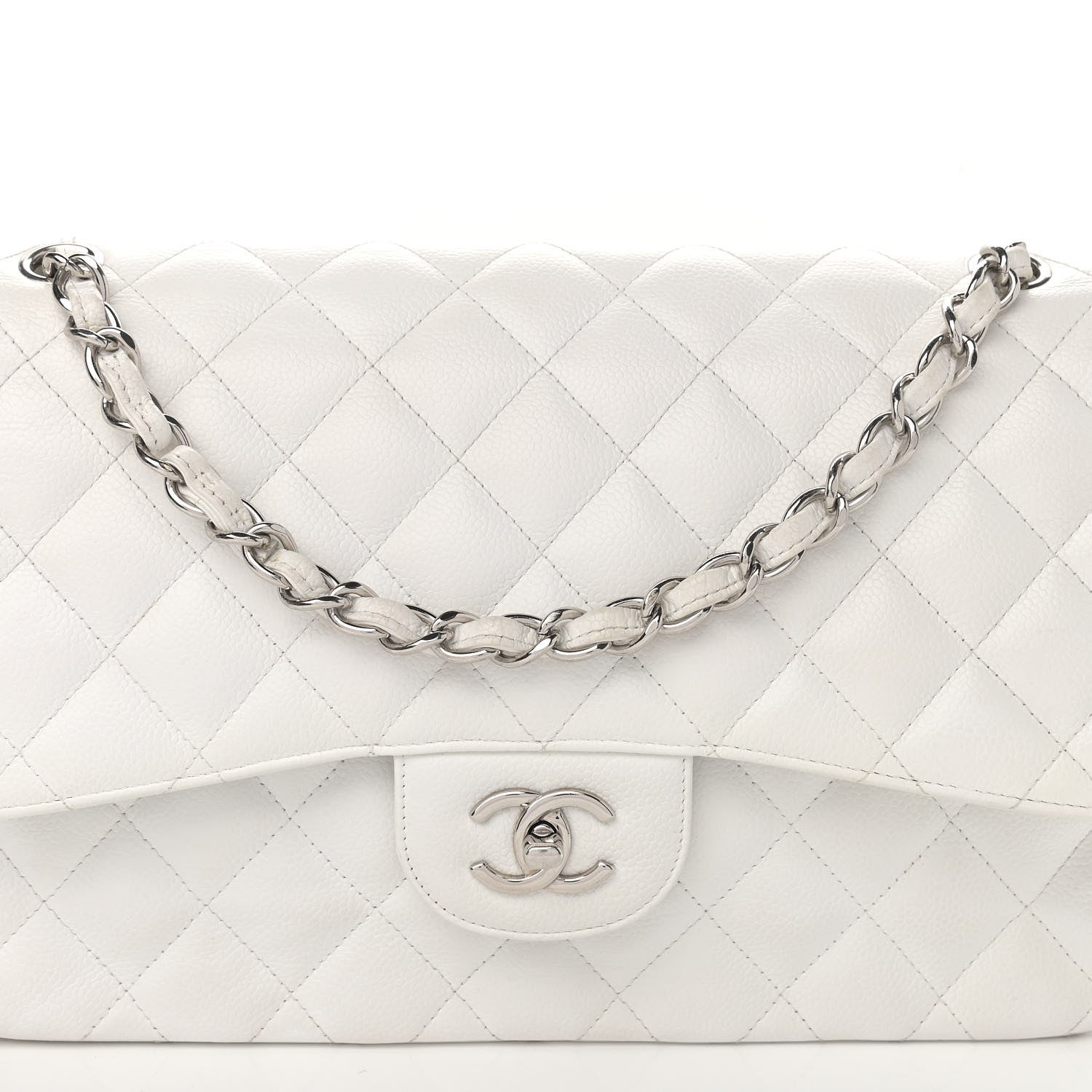 Chanel Caviar Quilted Jumbo Double Flap White 8 of 15