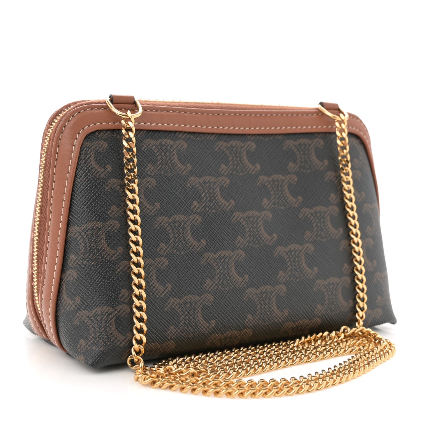 Triomphe Canvas Lambskin Clutch On Chain Tan
