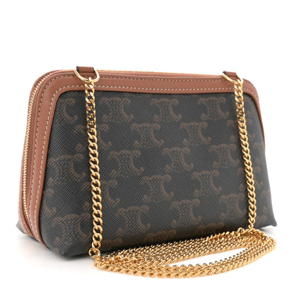 Celine Triomphe Canvas Lambskin Clutch On Chain Tan 3 of 12