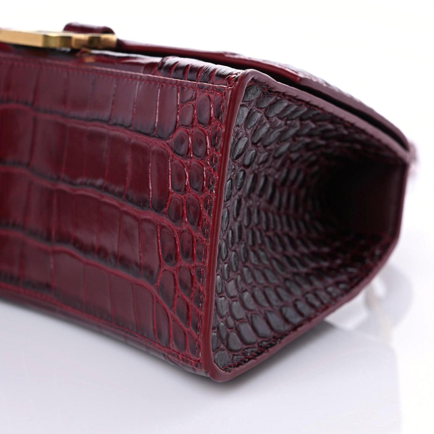 Balenciaga Shiny Calfskin Crocodile Embossed Small Hourglass Top Handle Bag Dark Red 9 of 13