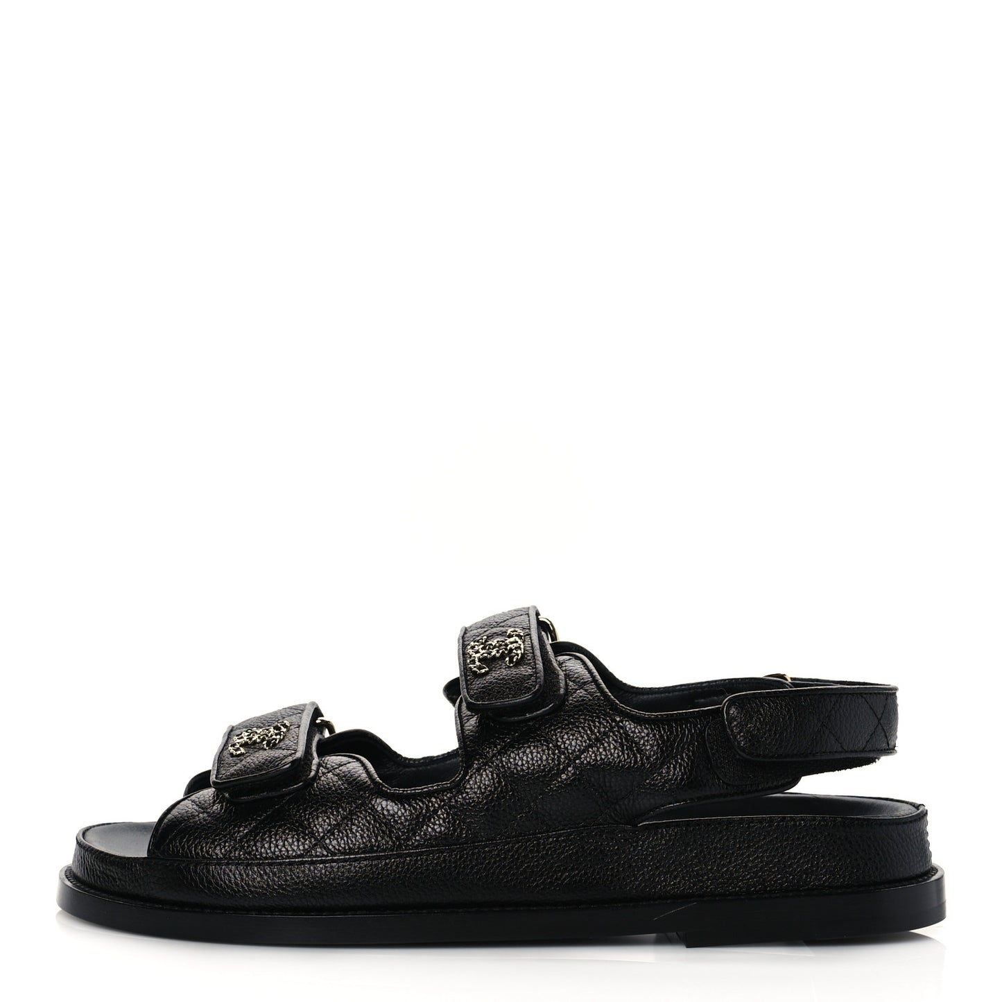Grained Calfskin Velcro Dad Sandals 38.5 Black