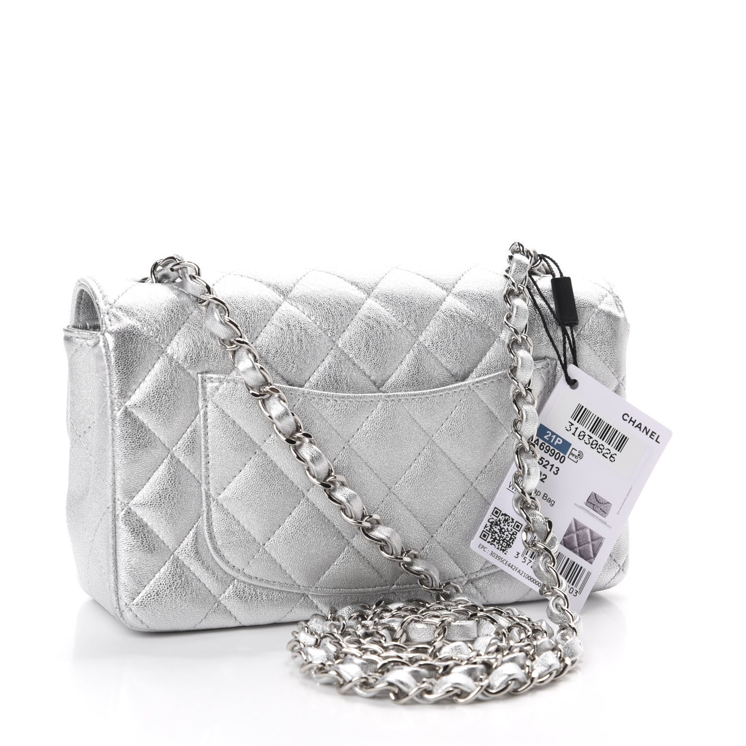 Chanel Metallic Lambskin Quilted Mini Rectangular Flap Silver 3 of 11