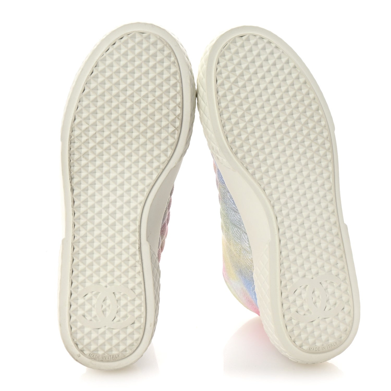 Chanel Printed Fabric Quilted High Top Sneakers 37 Green Pink Blue White 6 of 10