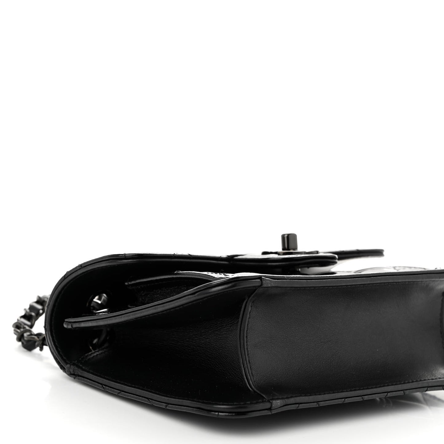 Shiny Crumpled Calfskin Quilted Double You Mini Flap So Black