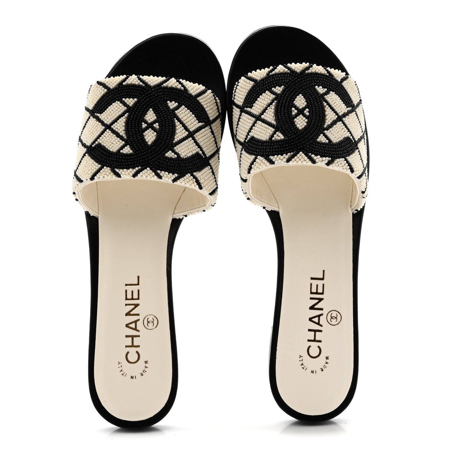 Pearl Embroidery CC Mules 39.5 Black White