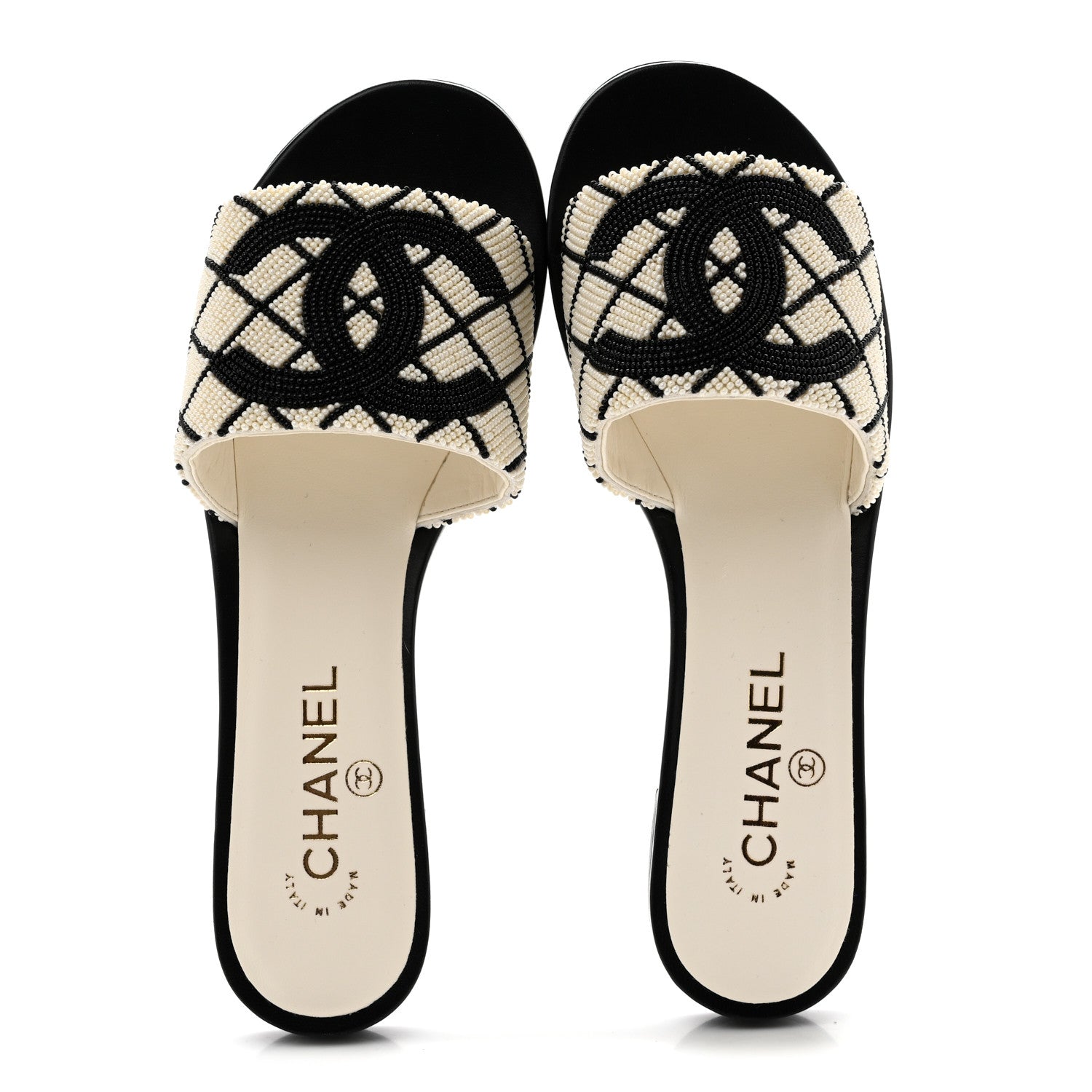 Chanel Pearl Embroidery CC Mules 39.5 Black White 2 of 10