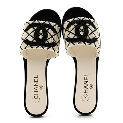 Chanel Pearl Embroidery CC Mules 39.5 Black White 2 of 10