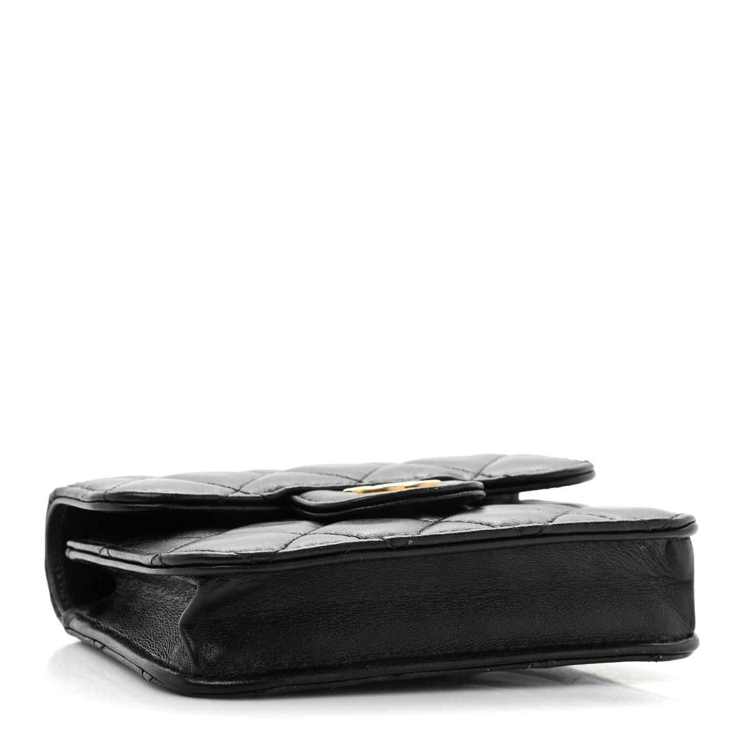 Lambskin Quilted Top Handle Flap Coin Purse With Chain Black