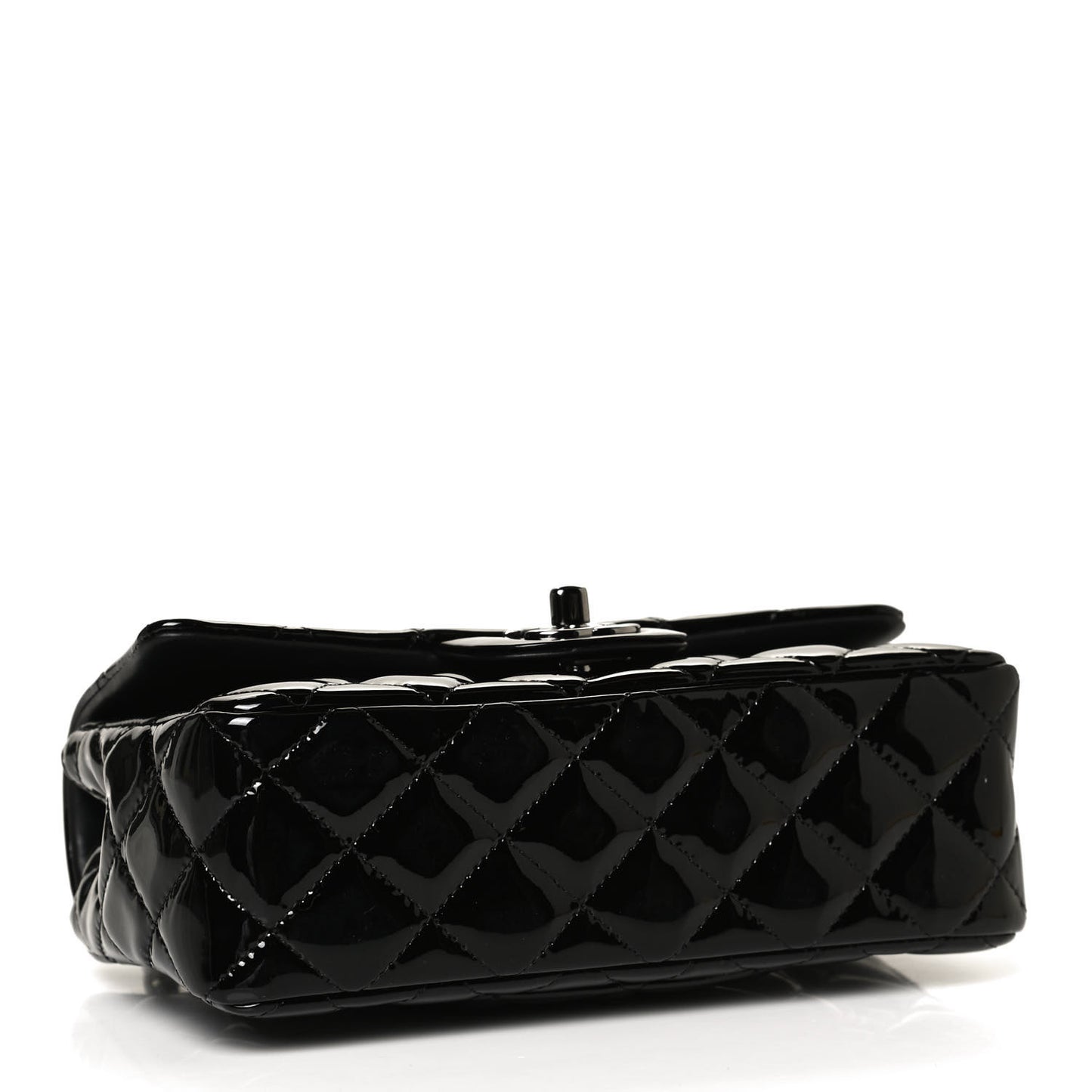 Patent Calfskin Quilted Mini Rectangular Flap Black