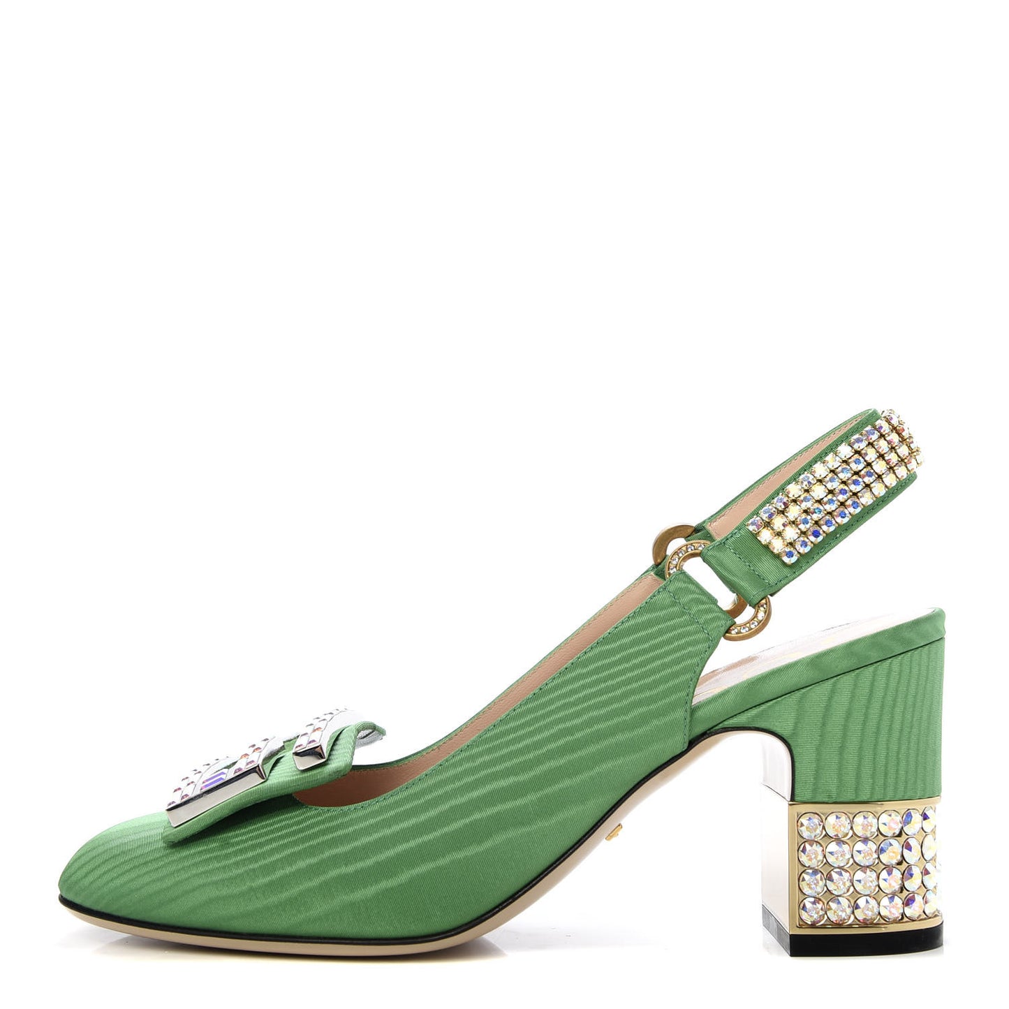 Moire Fabric Crystal Square G Madelyn Slingbacks 37 New Shamarock
