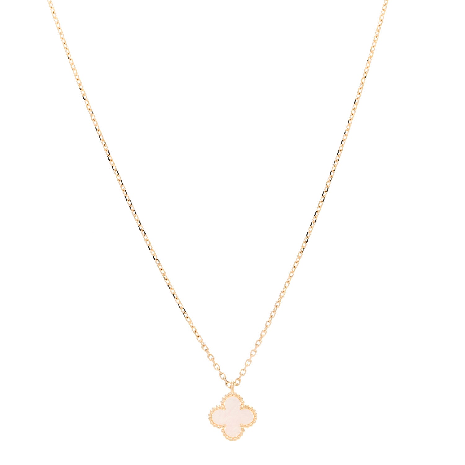 Van Cleef & Arpels 18K Yellow Gold Mother of Pearl Sweet Alhambra Pendant Necklace 1 of 6