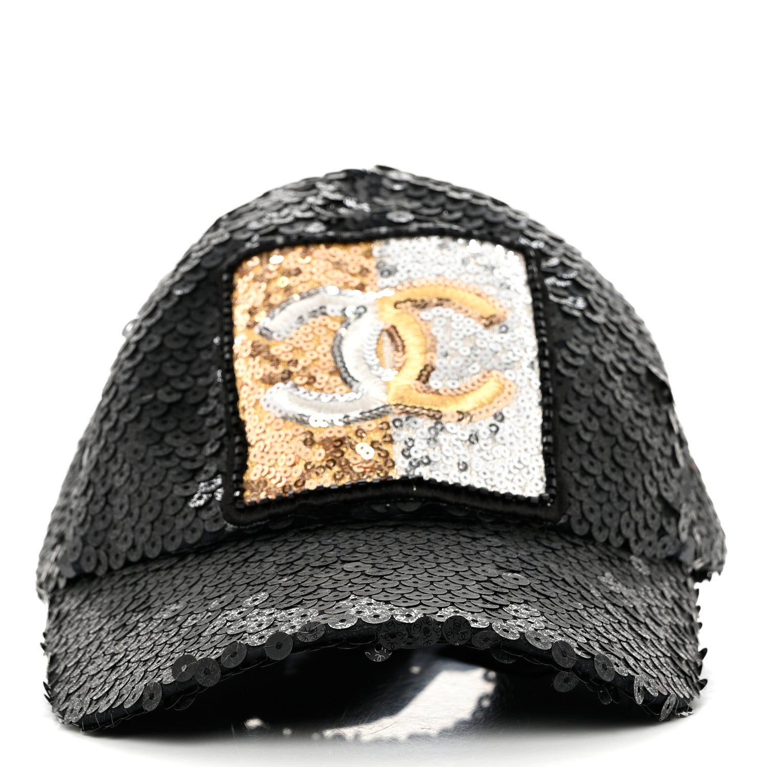 Chanel Sequin Embellished CC Baseball Cap Hat Black 4 of 8