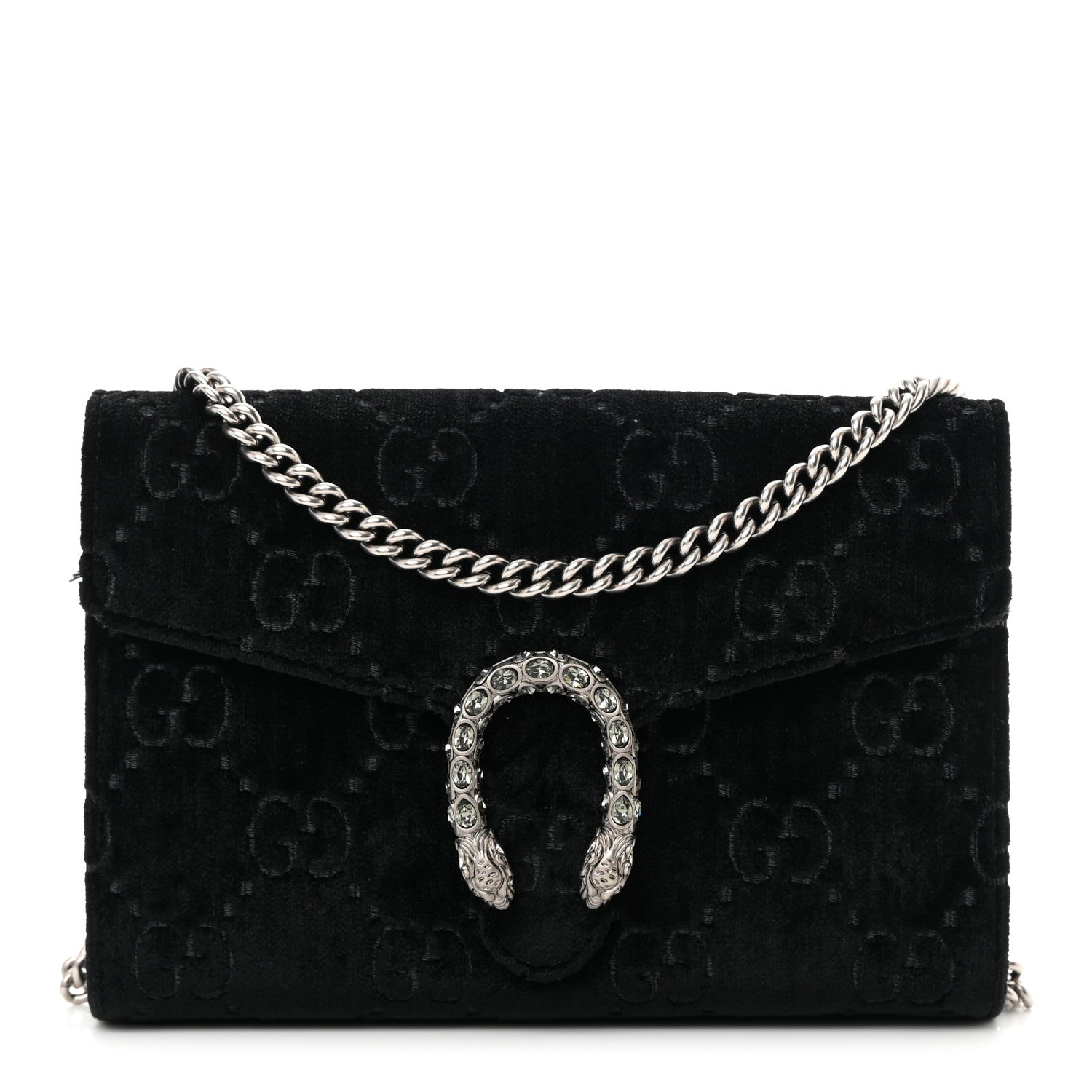 Gucci Velvet GG Monogram Mini Dionysus Chain Wallet Black 1 of 15