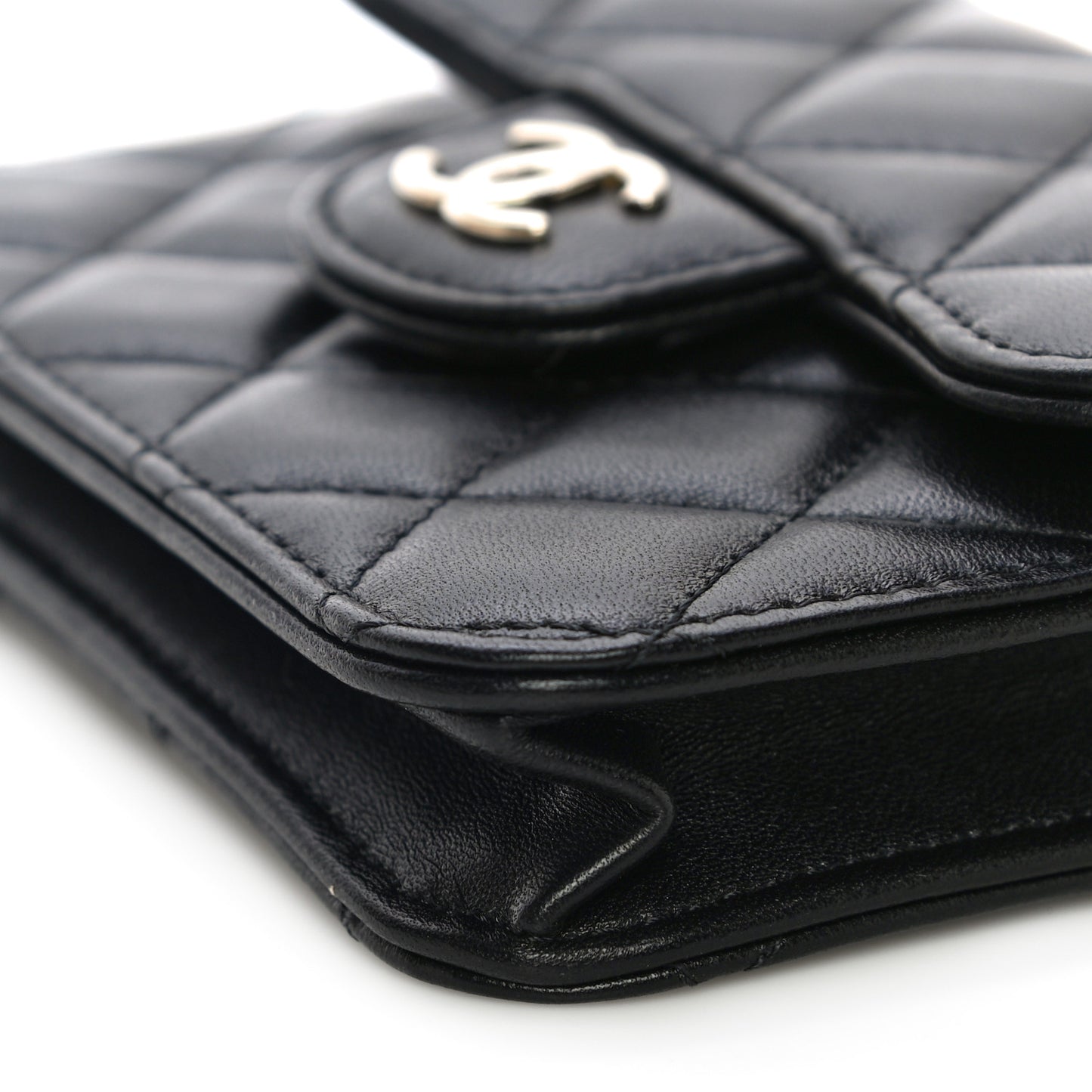 Lambskin Quilted Top Handle Flap Coin Purse With Chain Black