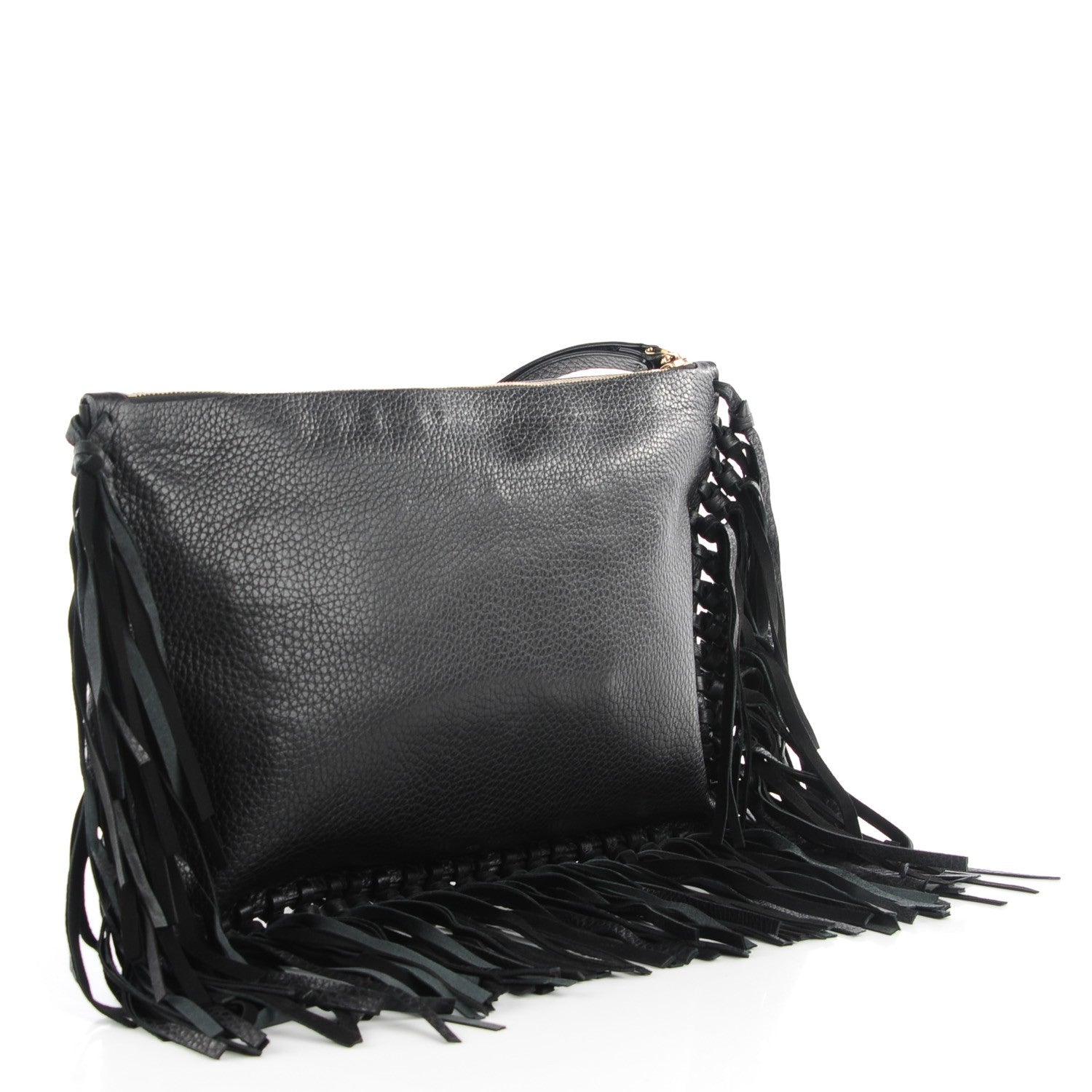 Valentino Garavani Grained Calfskin Rockee Fringe Clutch Black 3 of 8