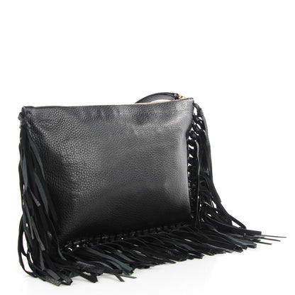Valentino Garavani Grained Calfskin Rockee Fringe Clutch Black 3 of 8