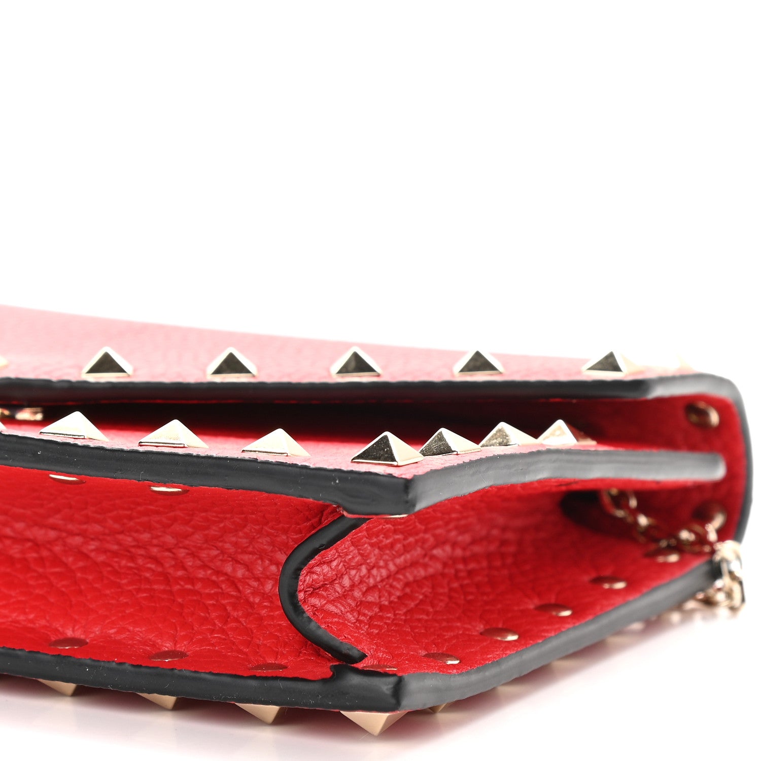 Valentino Garavani Pebbled Calfskin Rockstud Envelope Wallet on Chain Rouge Pur 7 of 8