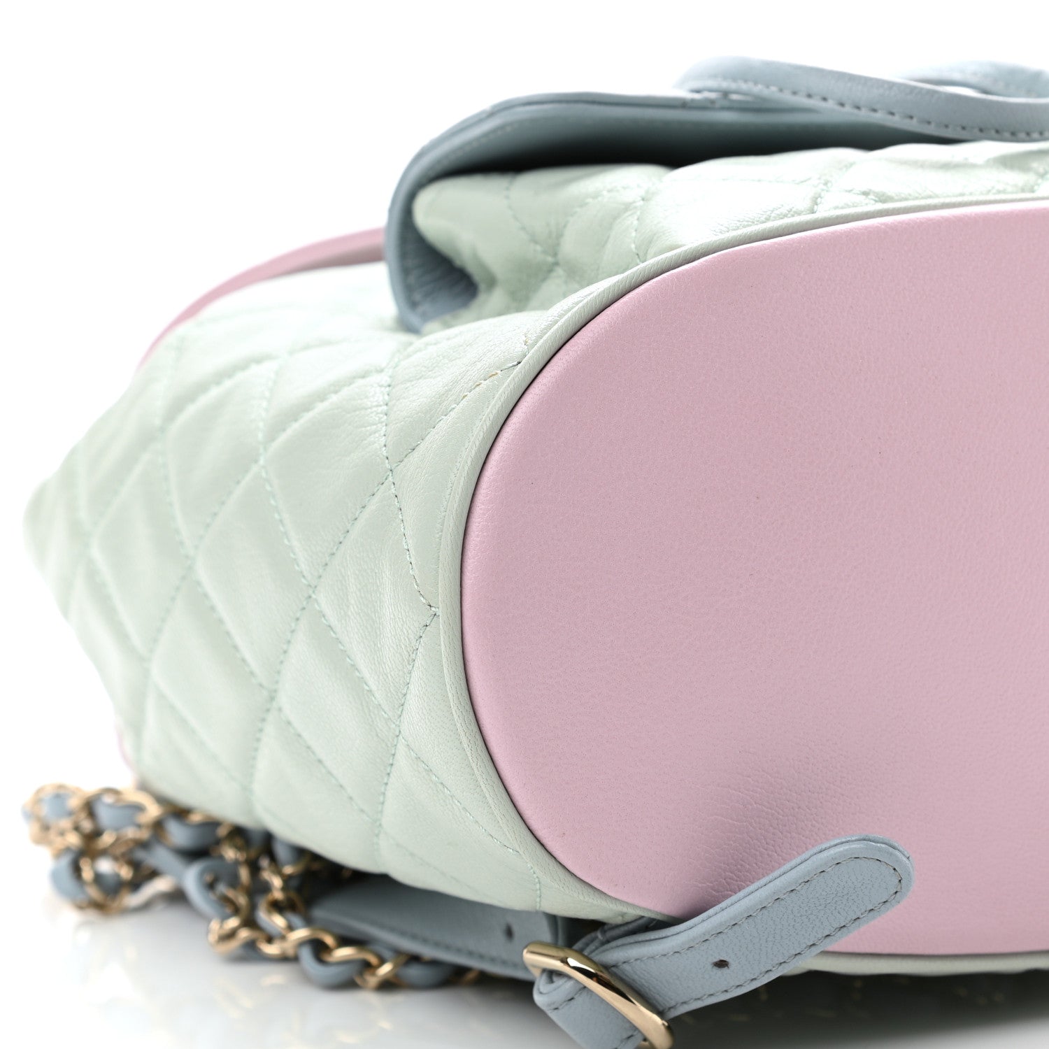 Chanel Goatskin Quilted Duma Drawstring Backpack Green Blue Pink 9 of 13
