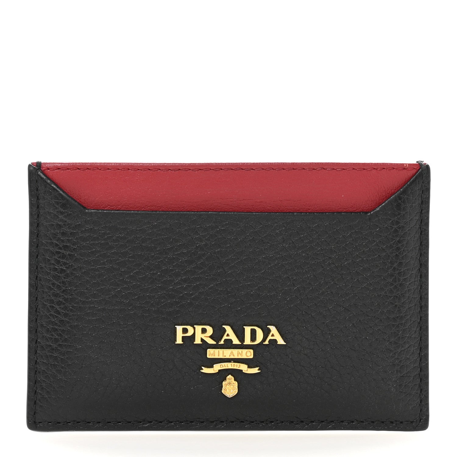Prada Vitello Grain Metal Card Holder Black Fuoco 1 of 9