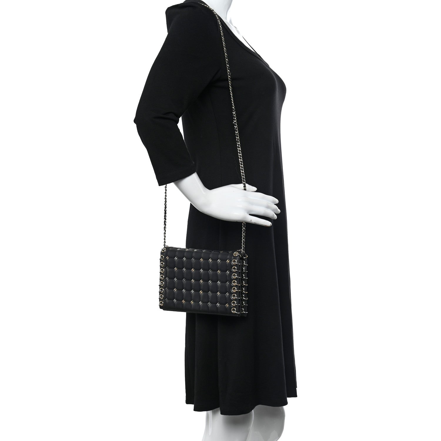 Chanel Lambskin Chocolate Bar Piercing CC Studded Small Chain Flap Bag Black 2 of 12