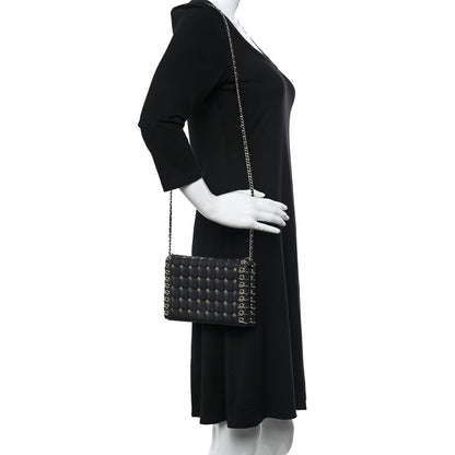 Chanel Lambskin Chocolate Bar Piercing CC Studded Small Chain Flap Bag Black 2 of 12